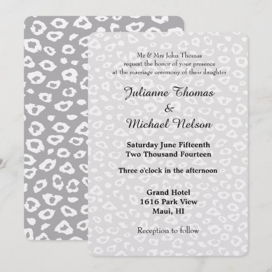 Invitation Mariage Empreinte de léopard gris et blanc (Devant / Derrière)