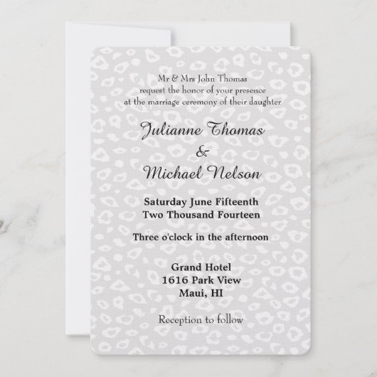 Invitation Mariage Empreinte de léopard gris et blanc (Devant)