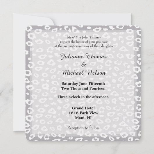 Invitation Mariage Empreinte de léopard gris et blanc (Devant)