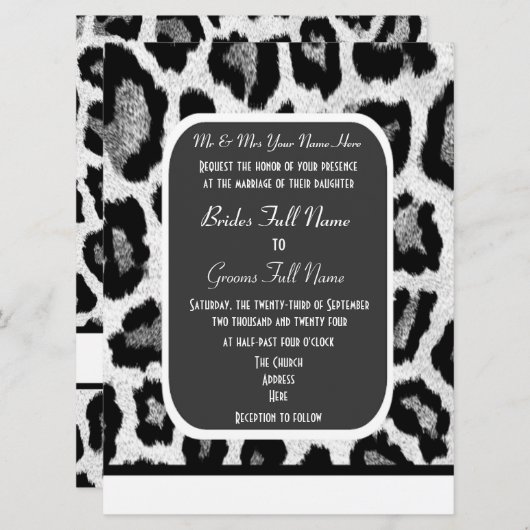 Invitation Mariage empreinte de léopard noir et blanc (Devant / Derrière)