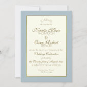 Invitation Mariage en acier bleu et or (Devant)