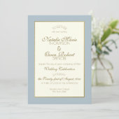 Invitation Mariage en acier bleu et or (Debout devant)