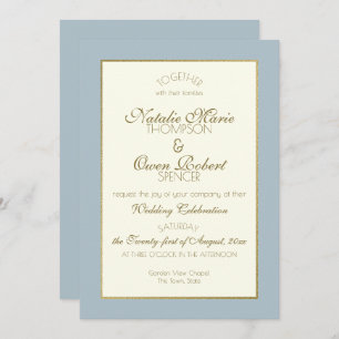 Invitation Mariage en acier bleu et or