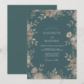 Invitation Mariage en acier doré feuillage Eucalyptus doux (Devant / Derrière)