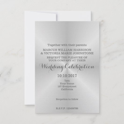 Invitation Mariage en acier inoxydable brossé (Dos)