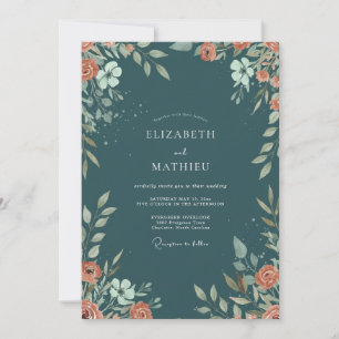 Invitation Mariage en acier Terracotta Feuillage Eucalyptus