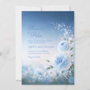 Invitation Mariage en aérosol de fleurs bleu glace lumineux