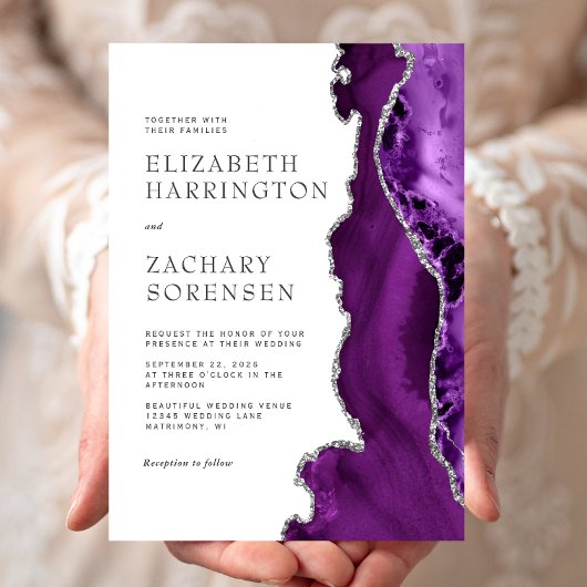 Invitation Mariage en Agate Argent Violet