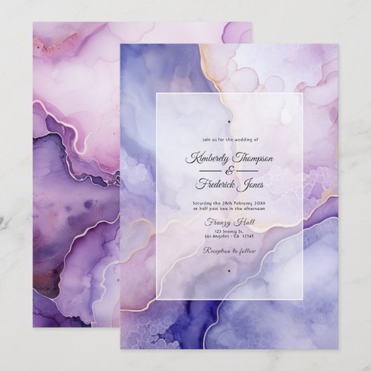 Invitation Mariage en Agate Violet Poussiéreux (Devant / Derrière)