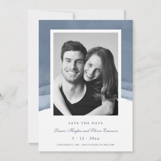 Invitation Mariage en Aquarelle bleu ardoise Ombre Enregistre (Devant)