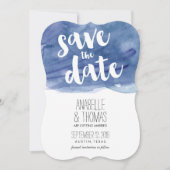 Invitation Mariage en Aquarelle Bleu foncé Enregistrer la dat (Devant)