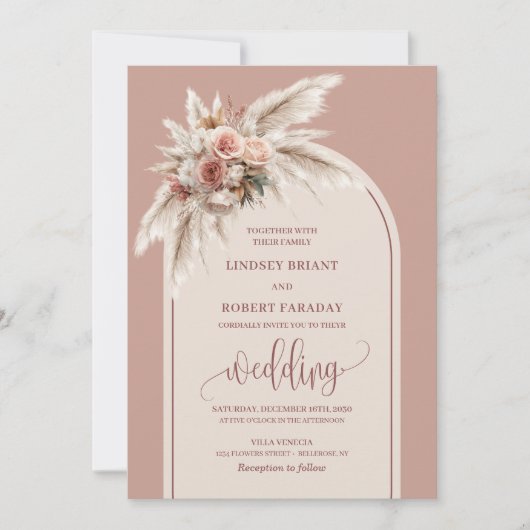Invitation Mariage en arc de Pampas rose lunatique invite (Devant)