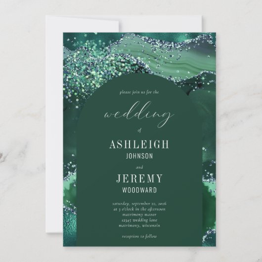 Invitation Mariage en arc de Parties scintillant Emerald Gree (Devant)