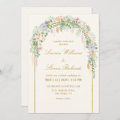 Invitation Mariage en arc fleuri Beige Vert Or (Devant / Derrière)
