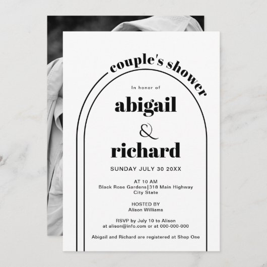 Invitation Mariage en arc noir et blanc douche couple (Devant / Derrière)