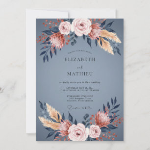 Invitation Mariage en ardoise cuivre protéa eucalyptus