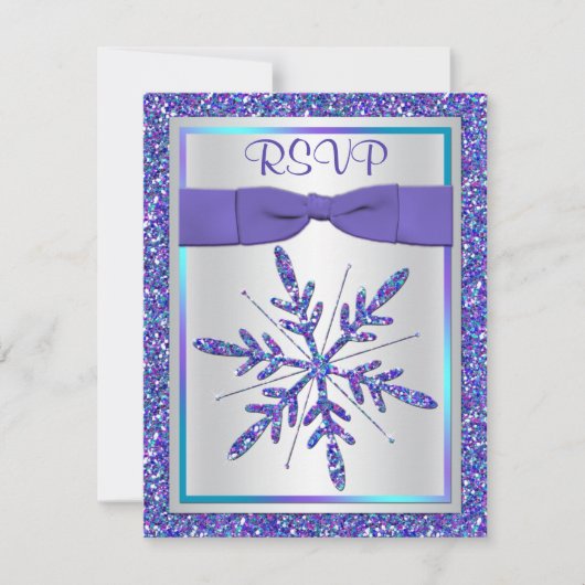 Invitation Mariage en argent avec ruban imprimé violet Aqua R (Devant)
