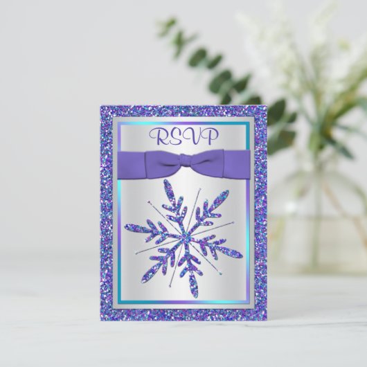 Invitation Mariage en argent avec ruban imprimé violet Aqua R (Debout devant)