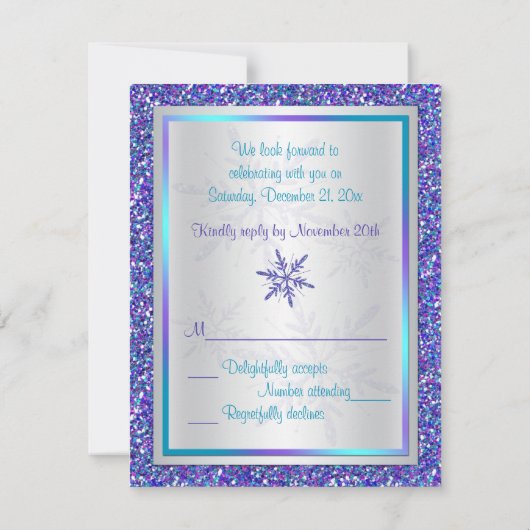 Invitation Mariage en argent avec ruban imprimé violet Aqua R (Dos)