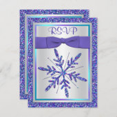 Invitation Mariage en argent avec ruban imprimé violet Aqua R (Devant / Derrière)