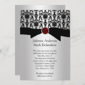 Invitation Mariage en argent noir Damask Ruby (Devant / Derrière)