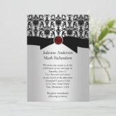Invitation Mariage en argent noir Damask Ruby (Debout devant)