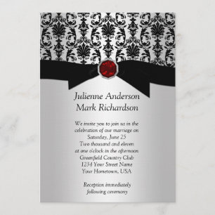 Invitation Mariage en argent noir Damask Ruby