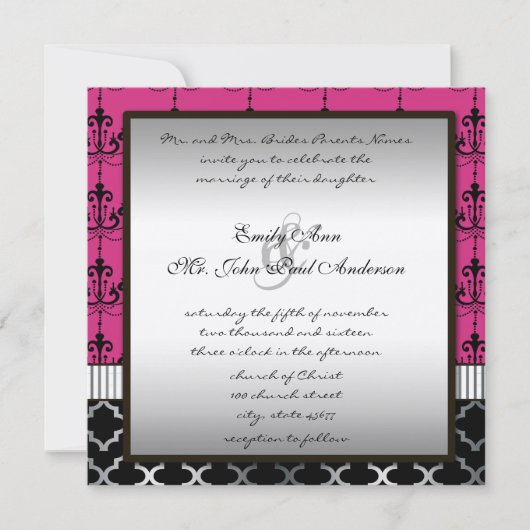 Invitation Mariage en argent rose et en lustre noir Inviter (Devant)