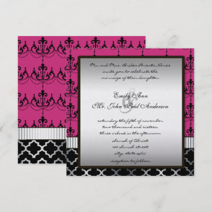Invitation Mariage en argent rose et en lustre noir Inviter