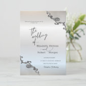 Invitation Mariage en argent vintage bordure dentelle (Debout devant)