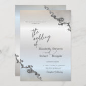 Invitation Mariage en argent vintage bordure dentelle (Devant / Derrière)