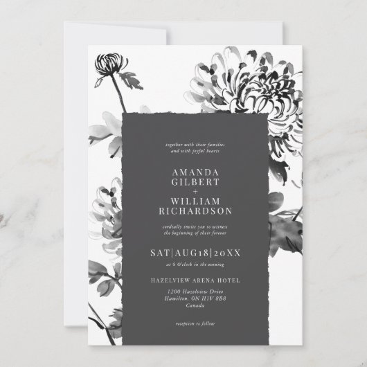 Invitation Mariage en art à l'encre de chrysanthème (Devant)