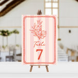Invitation Mariage en bande rose florale<br><div class="desc">Illustration botanique florale d'art de la ligne rouge sur arrière - plan rayé rose avec texte rouge et cadre dessiné à la main.</div>