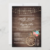 Invitation Mariage en baril de pays avec Floral Turquoise et  (Devant)