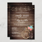 Invitation Mariage en baril de pays avec Floral Turquoise et  (Devant / Derrière)