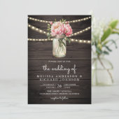 Invitation Mariage en bois avec code QR de jar Mason de pivoi (Debout devant)