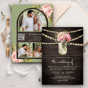 Invitation Mariage en bois avec code QR de jar Mason de pivoi