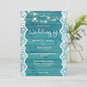 Invitation Mariage en bois bleu et dentelle et cordes (Debout devant)