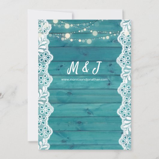 Invitation Mariage en bois bleu et dentelle et cordes (Dos)