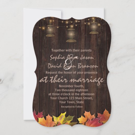 Invitation Mariage en Bois Campagne Feuilles d'Automne Vieux (Devant)