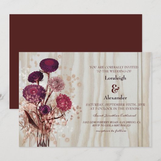 Invitation Mariage en bois clair rustique moderne (Devant / Derrière)