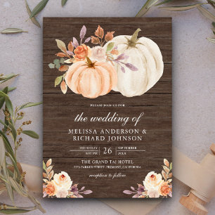 Invitation Mariage en Bois de Citrouille Florale Pêche Poussi