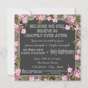 Invitation Mariage en bois de craie de grange rustique rose