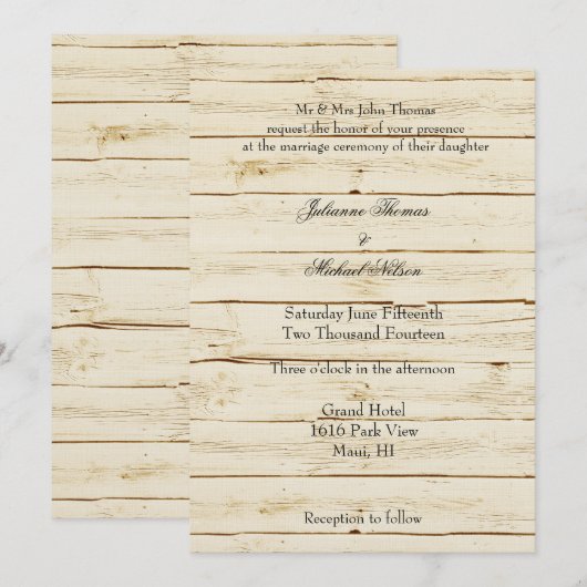 Invitation Mariage en bois de crème rustique (Devant / Derrière)