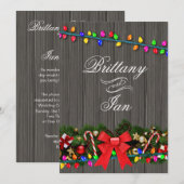 Invitation Mariage en bois de grange aux lumières de Noël | c (Devant / Derrière)