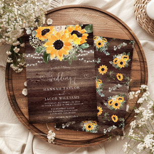 Invitation Mariage en bois de grange de tournesol rustique