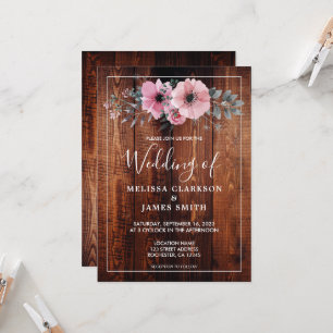 Invitation Mariage en bois de grange fleurs aquarelles rustiq