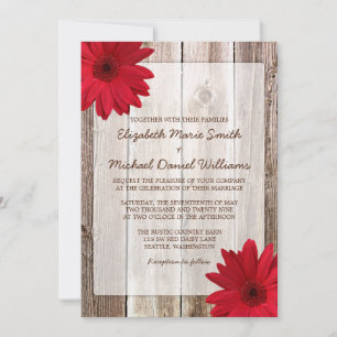 Invitation Mariage en Bois de Grange Rustique Marguerite Roug