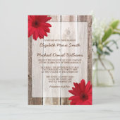 Invitation Mariage en bois de grange rustique rouge de (Debout devant)