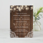 Invitation Mariage en bois de la dentelle de couleur rustique (Debout devant)